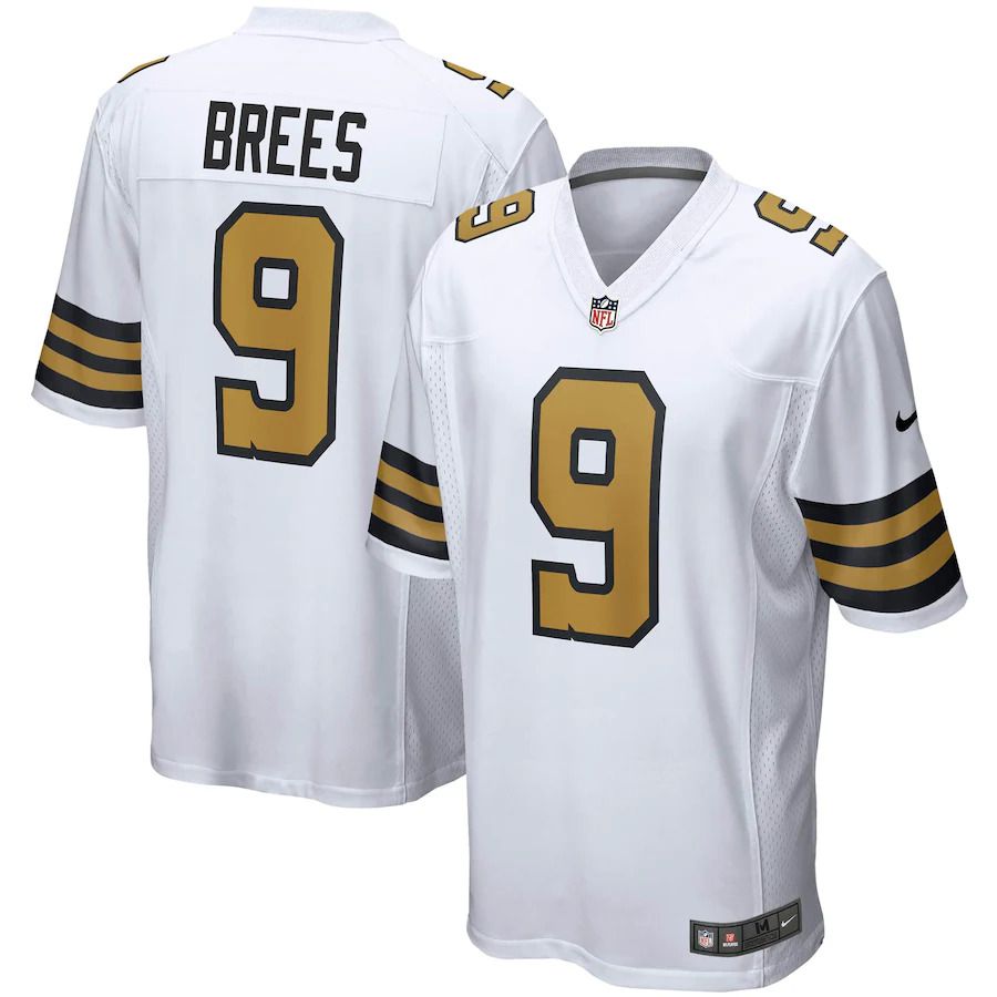Men New Orleans Saints 9 Drew Brees Nike White Alternate Game NFL Jersey